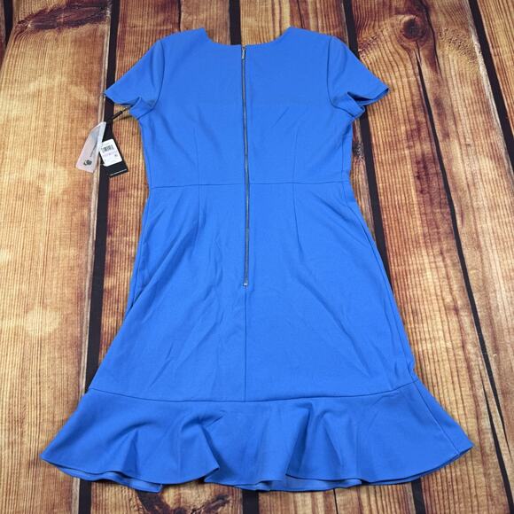 New Karl Lagerfeld Flared Ruffle Dress Womens 6 Blue Short Sleeve Back Zip Paris - Picture 6 of 11